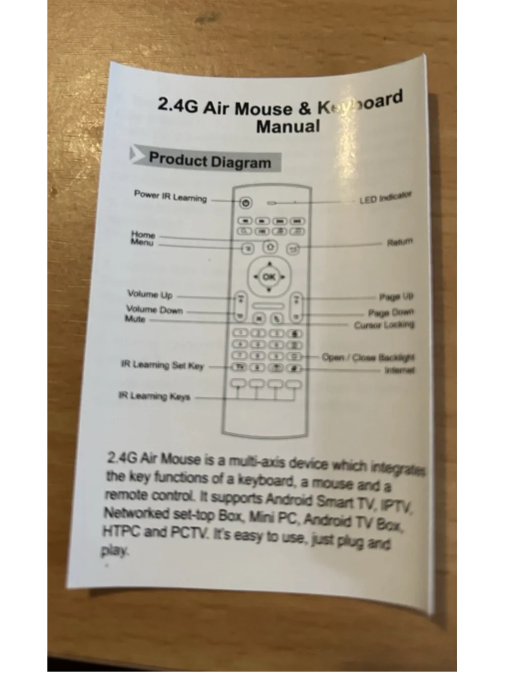 Air Mouse 2.6G Motion Sensing Wireless Keyboard and Back Light